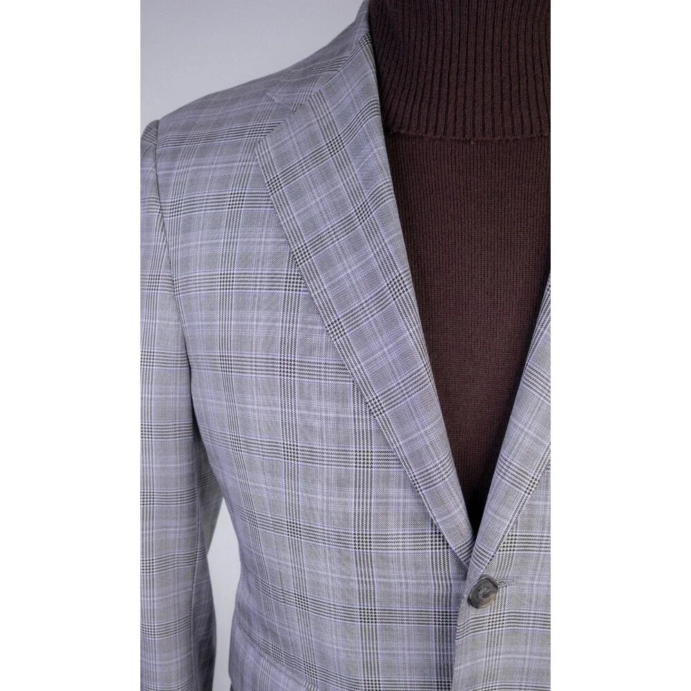 DAVID AUGUST Couture Blazer Men's 38XS Sport Coat Plaid Surgeon's Cuffs Jacket